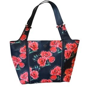 Nanette Lepore Navy and Red Poppy Floral Tote